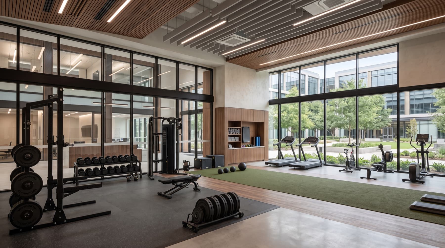 Commercial gym with glass walls