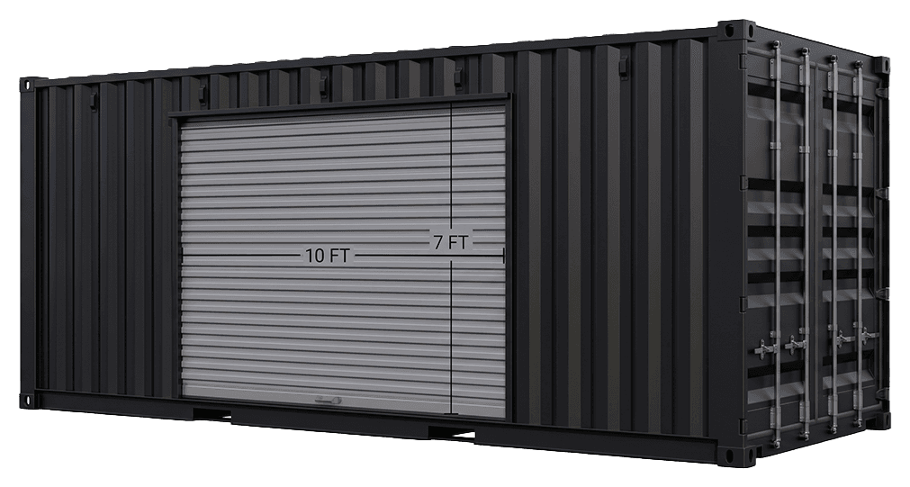 Container gym with a 10-foot roll-up door opening