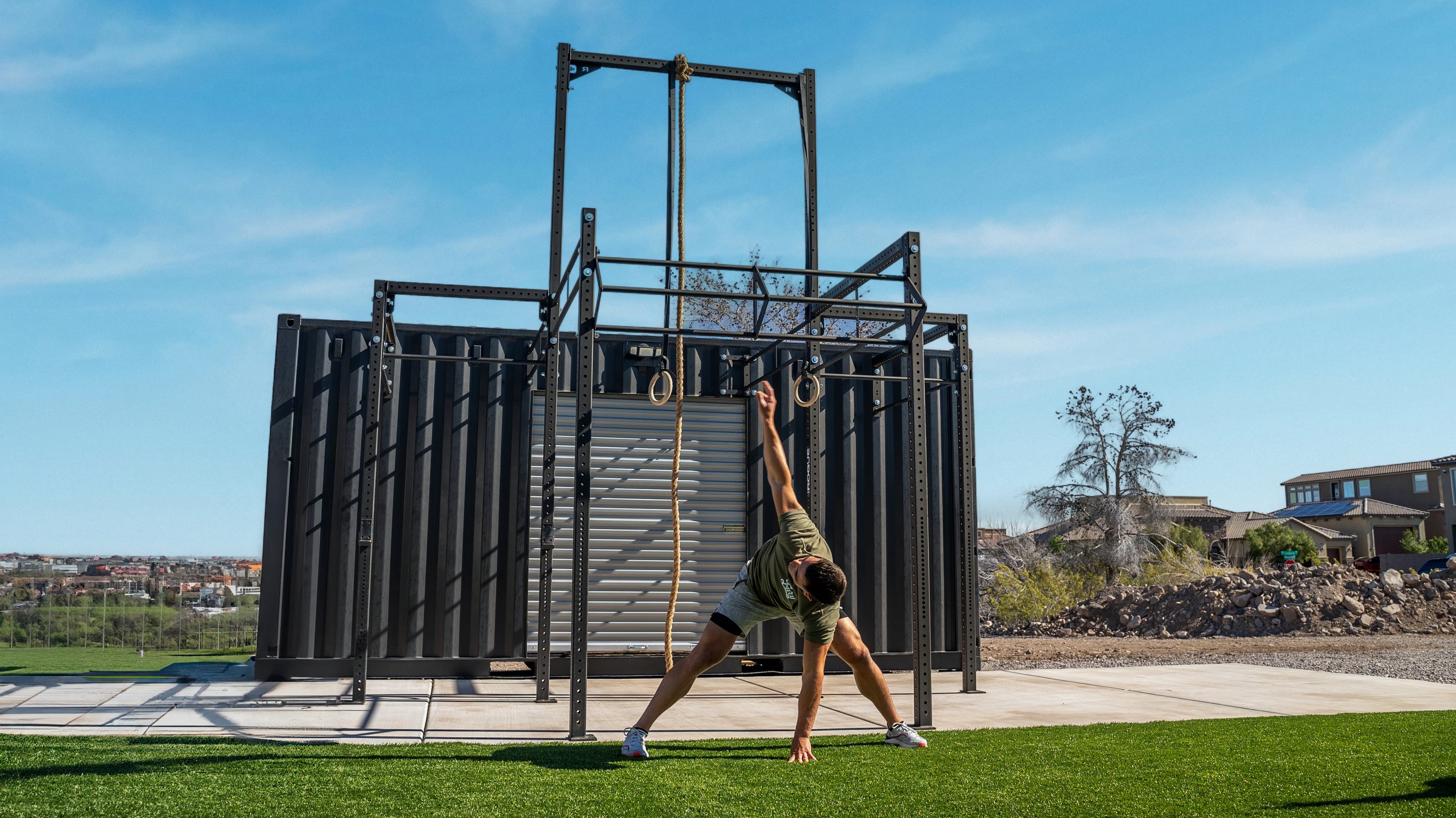 Athlete training at a container gym