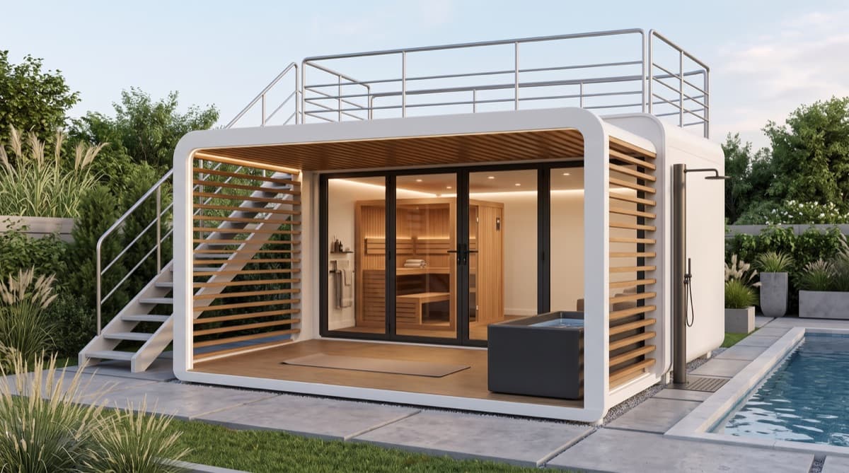 White studio gym unit with rooftop deck