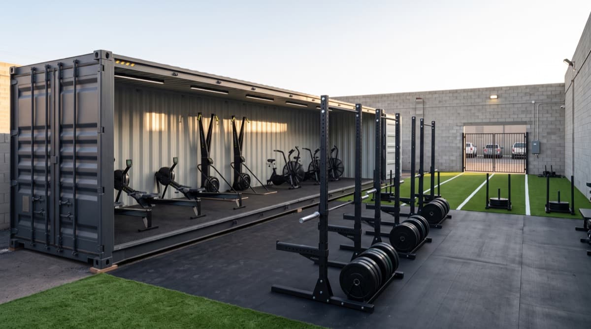 Container gym row with outdoor training area