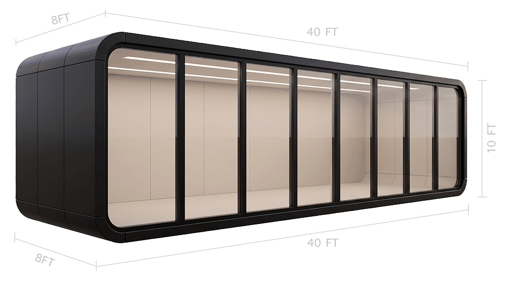40-foot studio unit — 8 feet wide, 40 feet long, 10 feet high