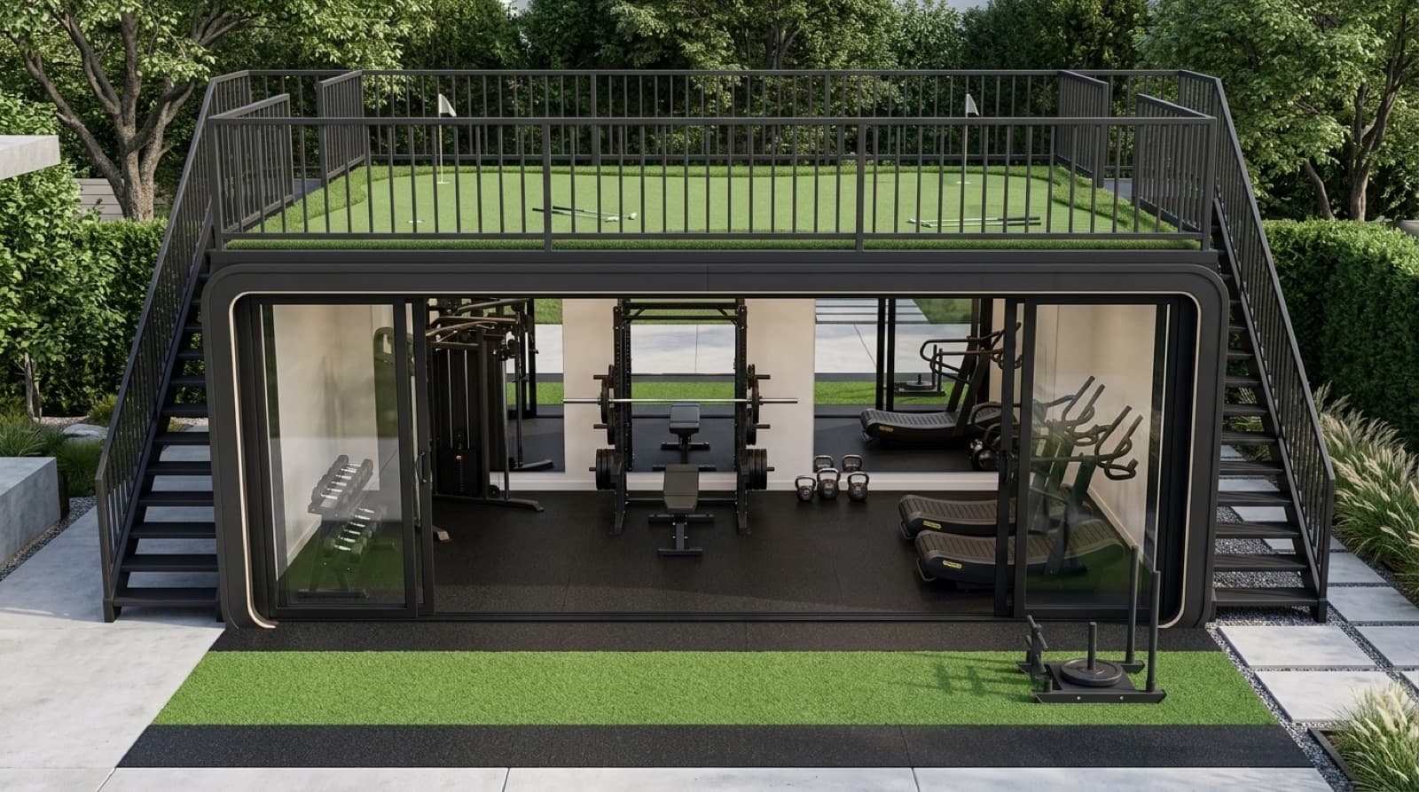 Studio unit with covered outdoor training area